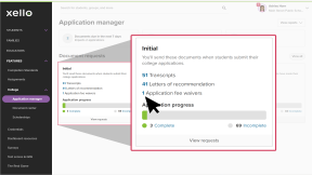 College applications page in Xello. The tile called "Initial" is highlighted. The cursor is clicking the number next to Application fee waivers to open the list of student requests filtered by fee waivers.